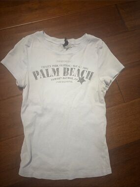 H&M Light Blue Palm Beach Graphic Crop Top